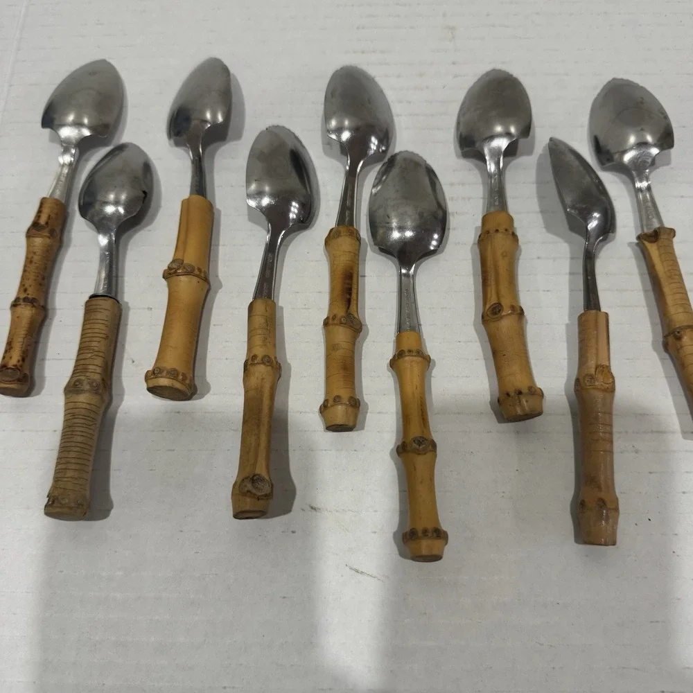 9 Natural Bamboo Handle Stainless Fruit /Grapefruit Spoons 6